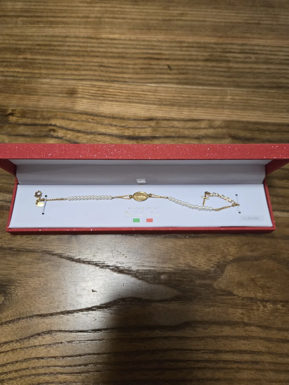 Mia Fiore Italy 7 Inch Bracelet with Cross & Our Lady of Guadalupe 925 Silver